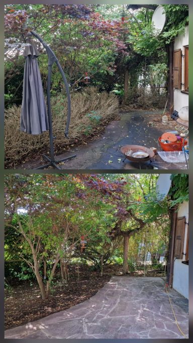 Vorher-Nachher-Aufbereitung eines Gartenbereichs in Peißenberg.