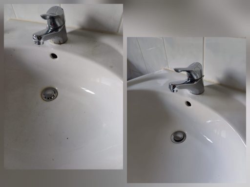 Vorher-Nachher-Hygieneaufbereitung eines Waschbeckens in Peißenberg.