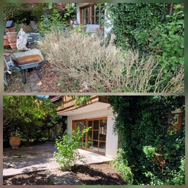 Vorher-Nachher-Aufbereitung eines Gartenbereichs in Peißenberg.